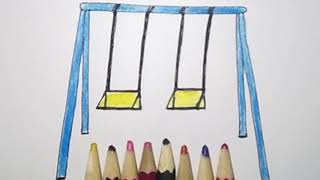 رسم المرجيحة للاطفال|رسومات بسيطة للاطفال|draw easy swing