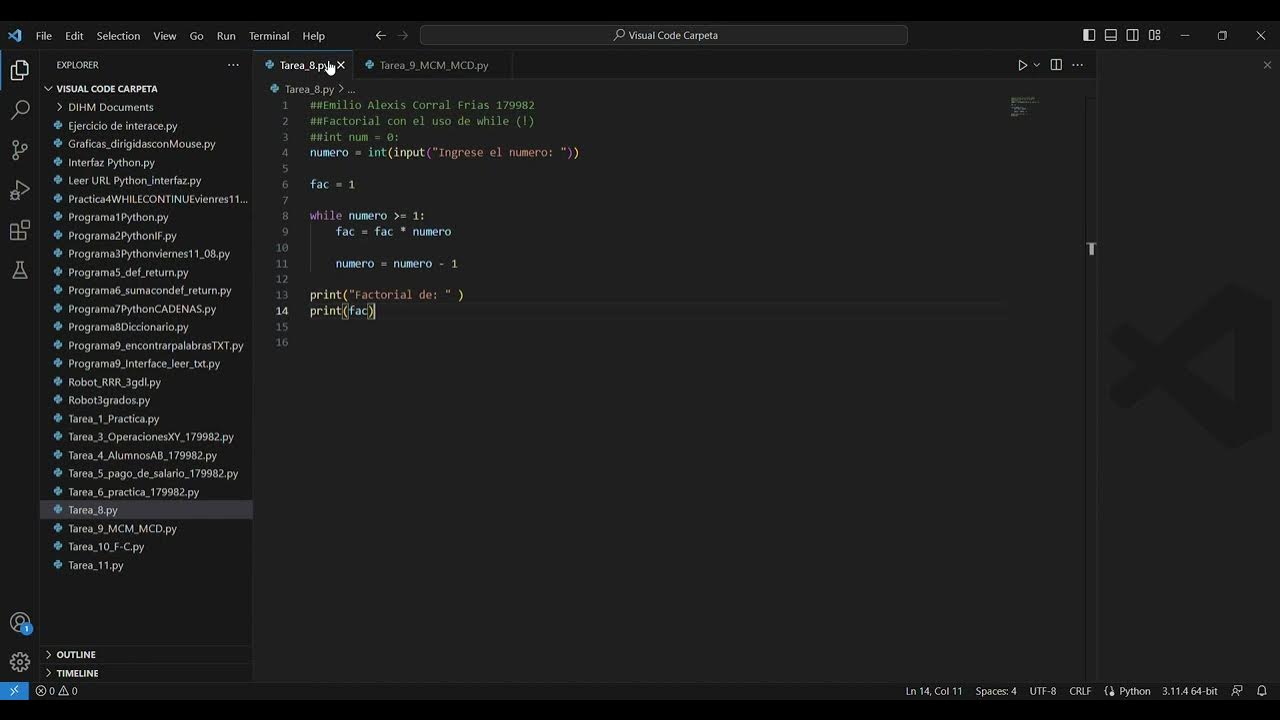 Cálculo del Factorial de un numero entero -Python-Visual Code - YouTube