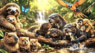 Relaxing Walk in the Amazon: River Sounds - Giant Otters 🦦 (4K)