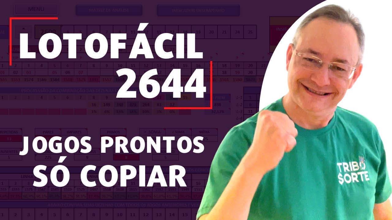 100% p/ 13 Pontos I  Copie esses Jogos para Lotofácil 2644 – Chance para 14 Pontos