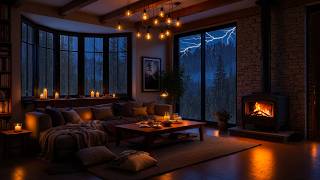 ⛈️ Cozy Cabin Reading Nook 🌧️ Rain on Window & Crackling Fireplace | Thunderstorm Sounds for Sleep 😴