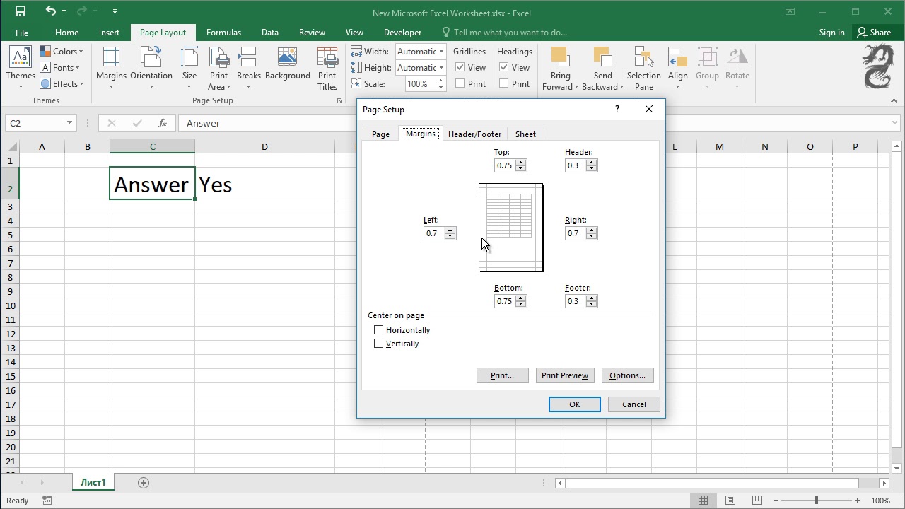 How to Center Worksheets Horizontally and Vertically in Excel - YouTube