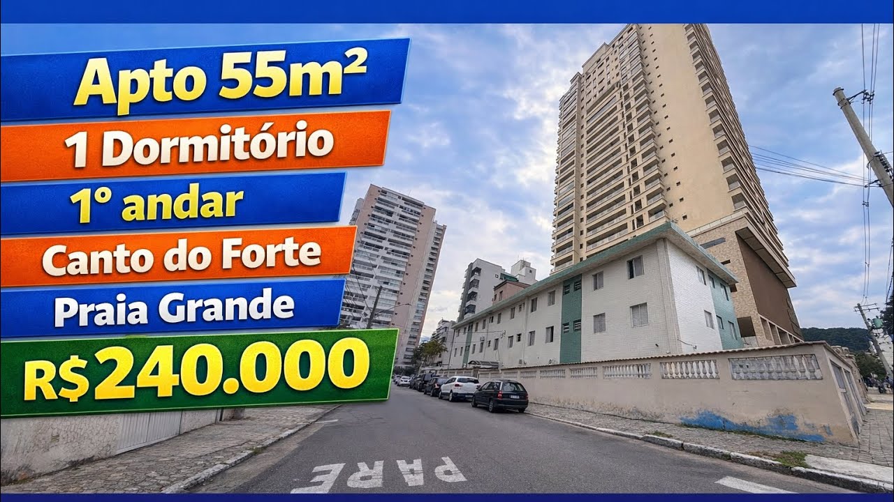 R$240.000 | Canto do Forte | apto 55m | 1• andar | Praia Grande. OPORTUNIDADE 