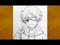 كيفية رسم فتى أنمي يغمز درس رسم سهل بالقلم الرصاص