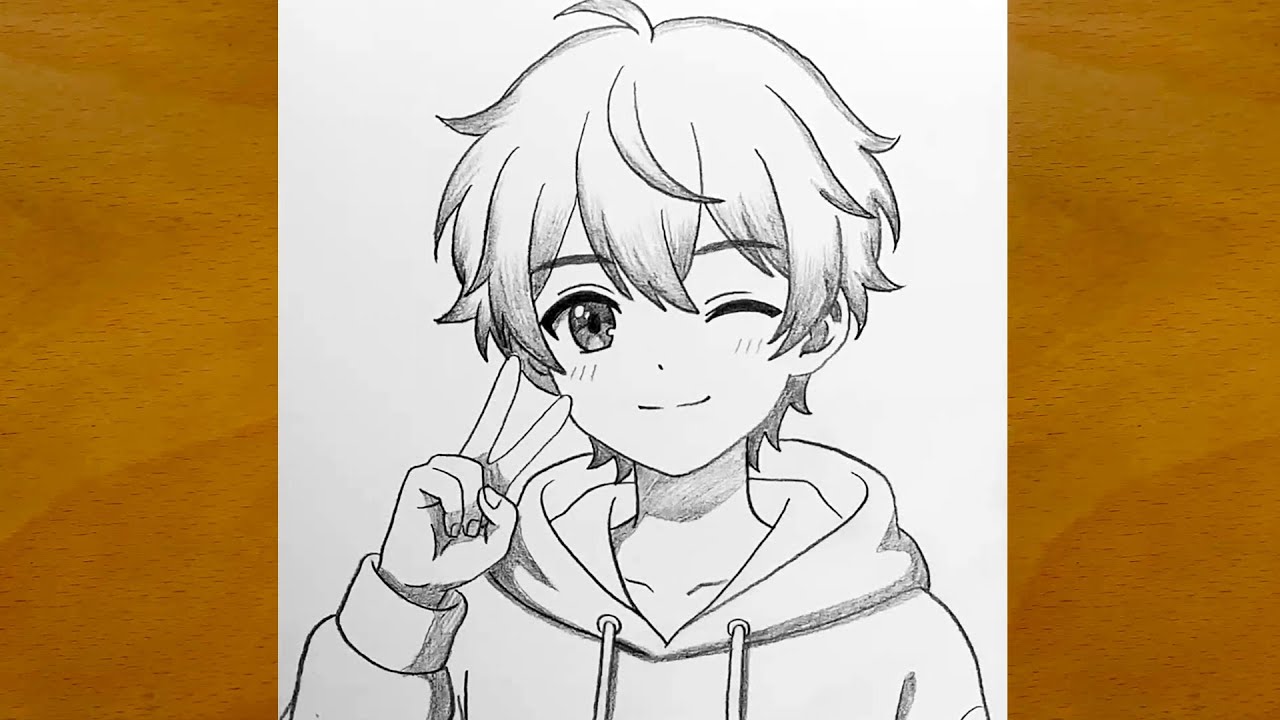 Как нарисовать аниме-мальчика, подмигивающего | Простой урок по рисованию карандашом