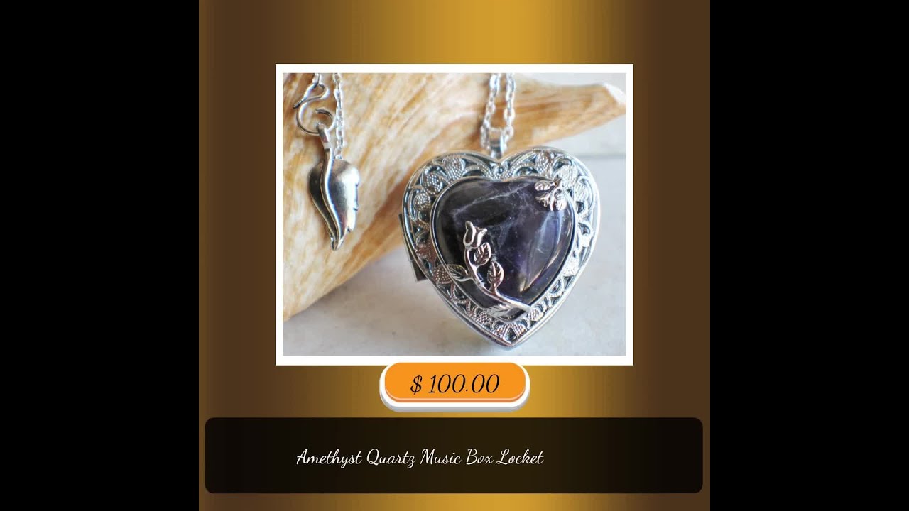 Amethyst Quartz Music Box Locket