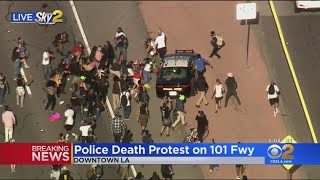Protesters Blocking 101 Freeway In Downtown LA
