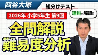 バックナンバー】四谷大塚5年生 第9回公開組分けテスト 対策・平均点