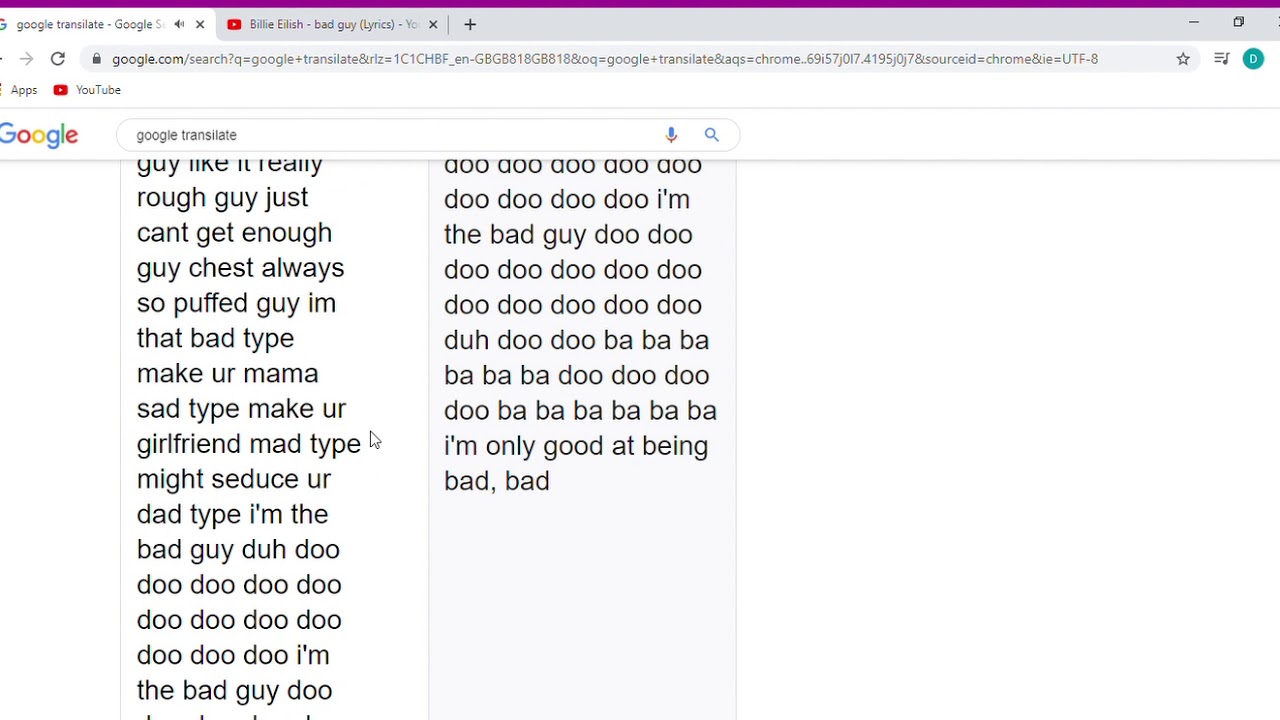 BAD GUY VS GOOGLE TRANSLATE.. *CRAZY* By Destiny Mcillorum YouTube