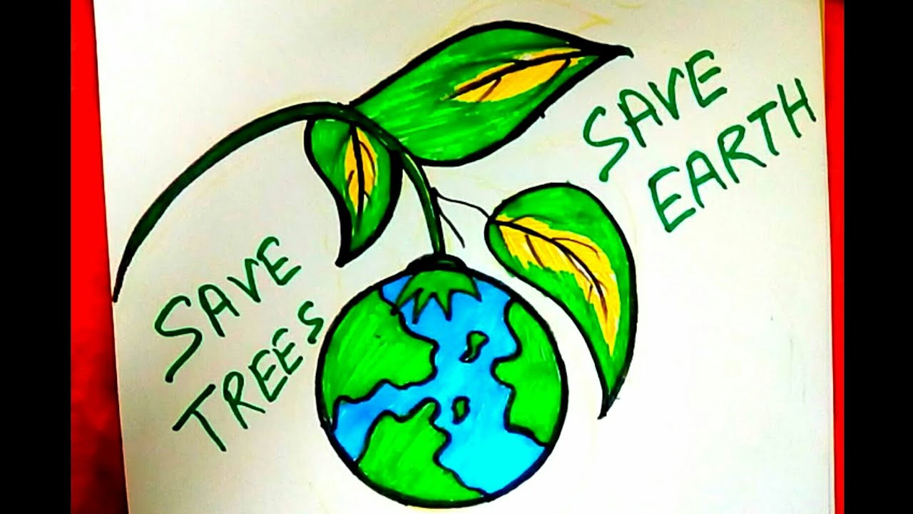 How to draw environment day poster, Save tree save earth drawing - YouTube