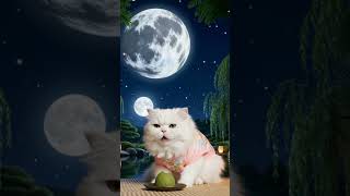 Fluffy Cat Enjoys Matcha Mochi Under The Moon Asmr Night Vibes