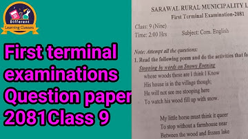 Class 9 English question paper 2081 first terminal.