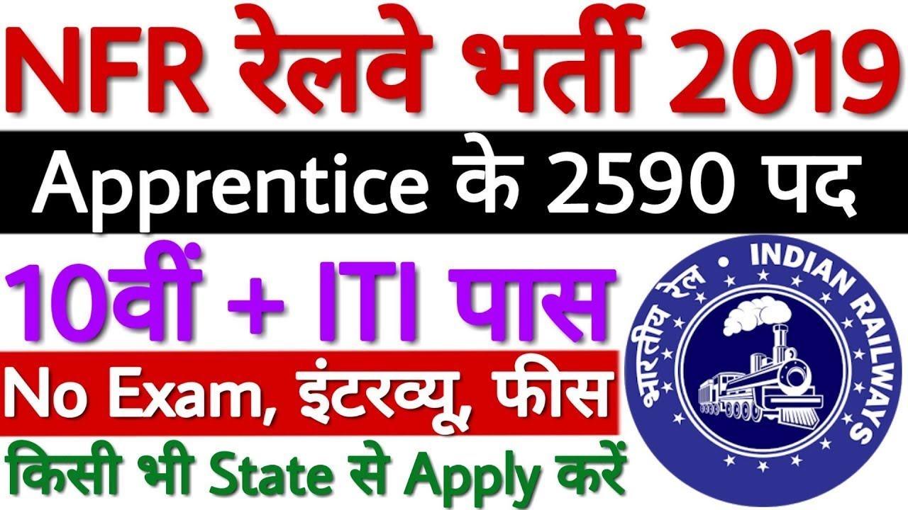 Railway (NFR) Apprentice Notification 2019 | रेलवे भर्ती 2019 | All over India 2950 Post