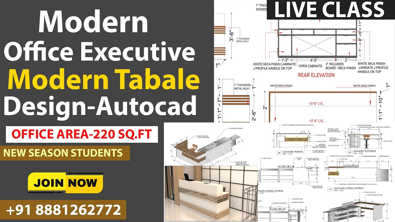 Office Executive Table Design In Autocad 2020 With Details ||# ...