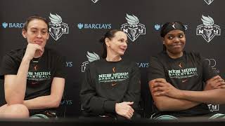 NY Liberty Head Coach Sandy Brondello, Breanna Stewart and Jonquel Jones