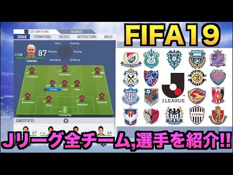 Fifa19収録jリーグ全チーム 選手を紹介 Youtube