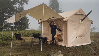 CAMPING IN A WARM TENT DURING HEAVY STORM