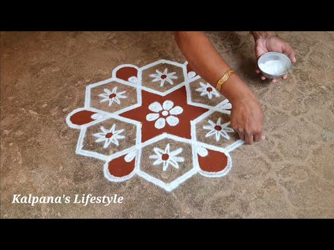 Tamil Puthandu Special flowers padi Kollam Easy Rangoli Pandaga design muggulu