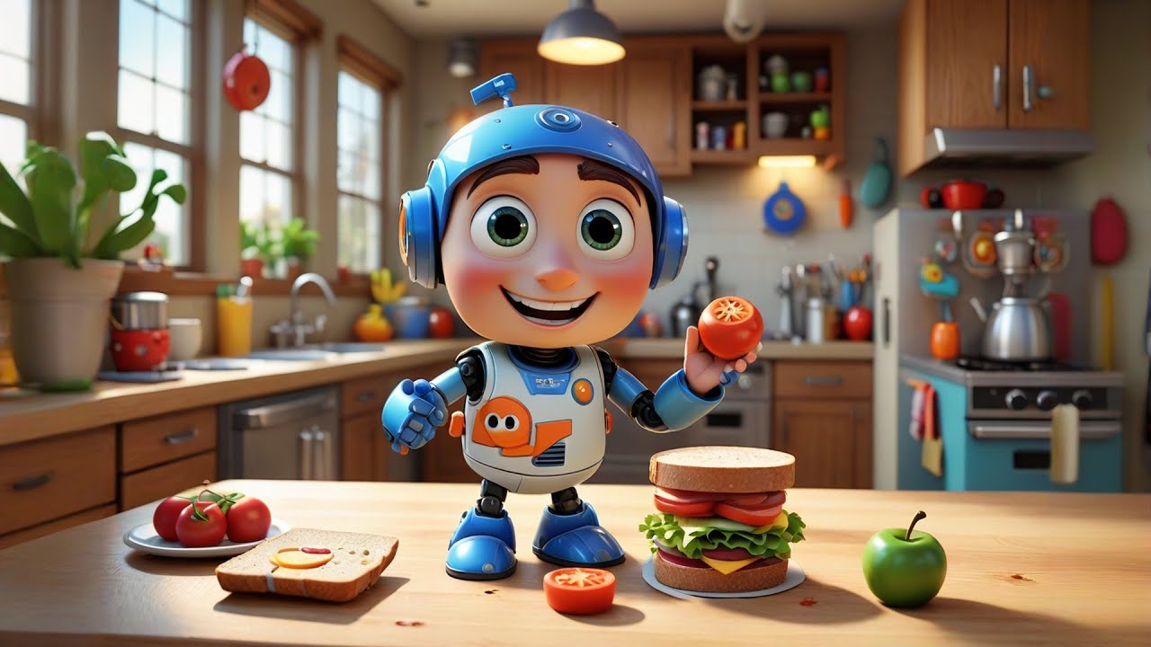 Rosie Robot Eats a Sandwich | Food & Manners Song for Kids | Nursery Rhymes and Baby Songs