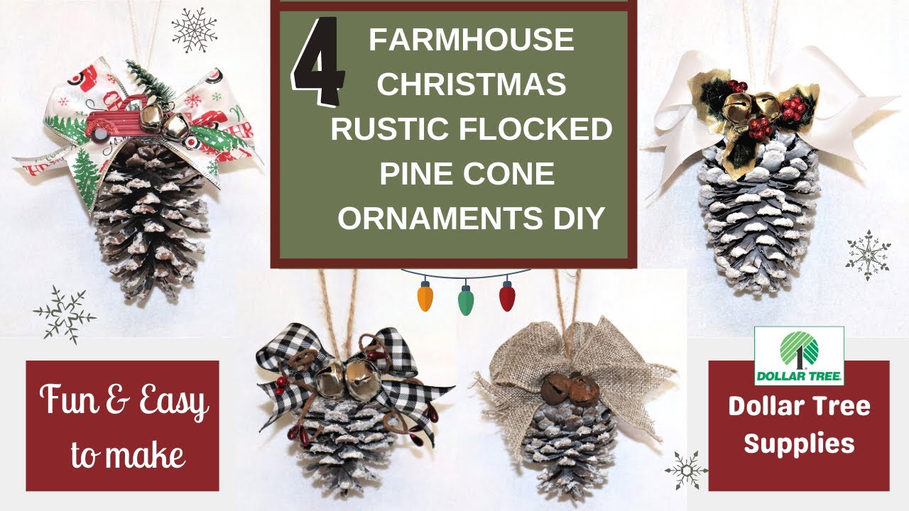 4 Christmas Pine Cone Ornaments Decor DIY, Dollar Tree Red Truck