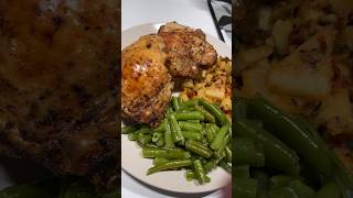 Air fried chicken with spicy fried potatoes and green beans cooking subscribe