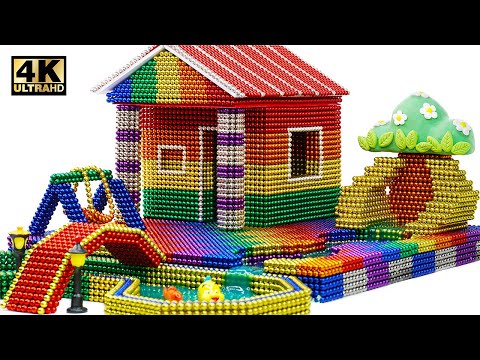 DIY - How To Build Hut House and Fish Pond From Magnetic Balls (Satisfying) | Magnet World 4K