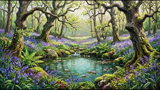 Secret Fairy Glen in Spring | Textured Bluebell Woods Painting | 4K Relaxing Ambient Digital Art