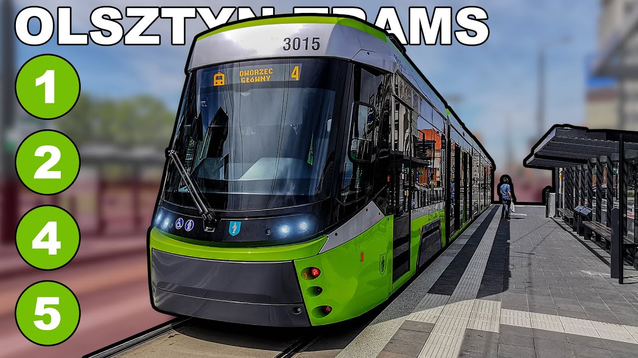 🇵🇱 Trams in Olsztyn - Tramwaje w Olsztynie - Lines 1/2/4/5 (2024)