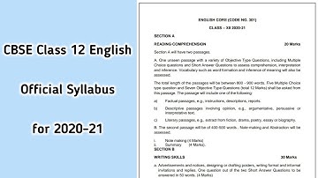 English official syllabus for session 2020 21 | Class 12