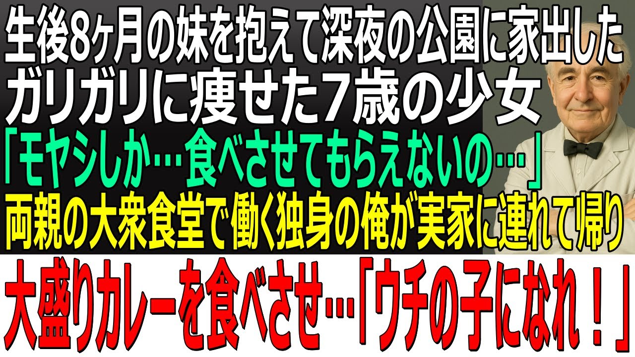 【感動する話】生後8ヶ月の妹を抱えて深夜の公園に家出したガリガリの少女「夕飯はいつもモヤシだけなの」→両親の大衆食堂で働く独身の俺が実家に連れて帰り、「ウチの子になりな！」【スカッと・朗読・泣ける話】