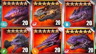 OMEGA 09, ALPHA 06, COLOSSUS 04, VALKYRIE 77, DEATH DODO - Jurassic World The Game