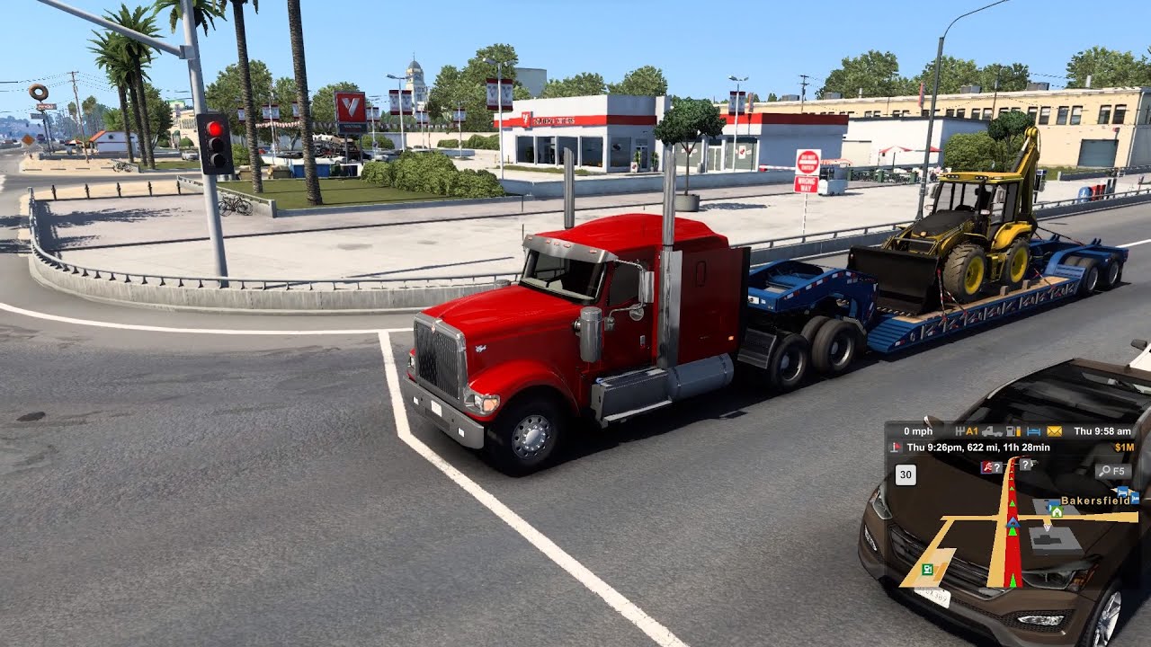 Nighttime Precision Hauling a Backhoe Across America in American Truck