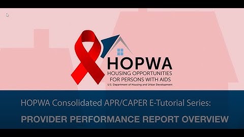 HOPWA Consolidated APR/CAPER e-Tutorials: Provider Performance Report Overview