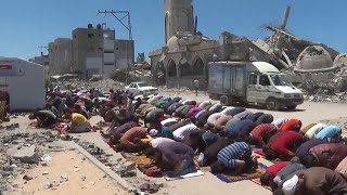 Friday prayers held near Khan Younis mosque destroyed by Israeli airstrike