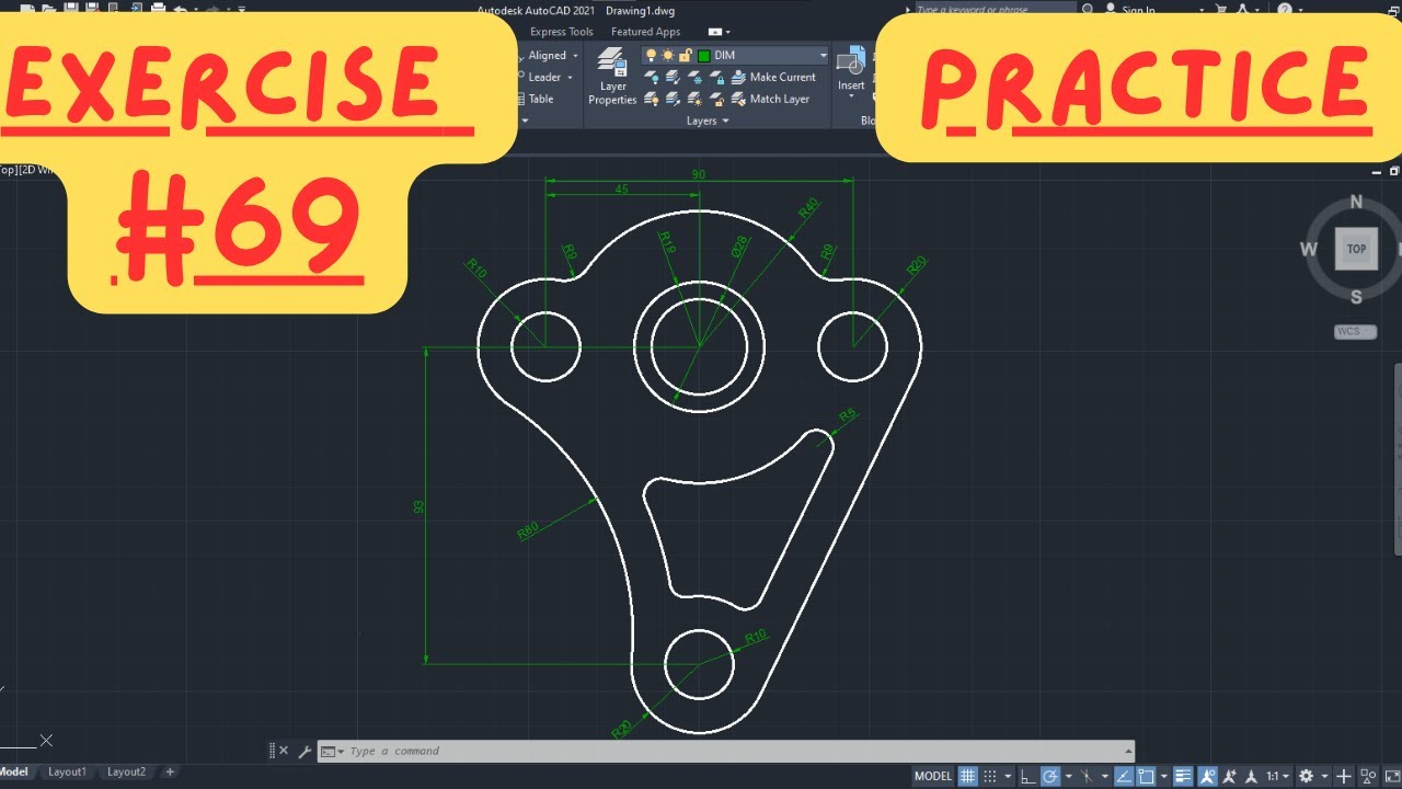 AutoCAD 2D Drawing Step By Step Practice for Beginners #69 - YouTube