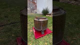 First burn of the washing machine fire pit. #fire pit #washing machine