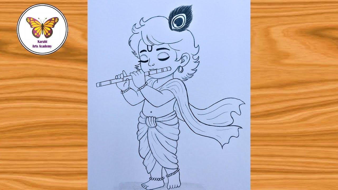 How to draw krishna with flute| krishna bhagwan simple and beautiful| chitra