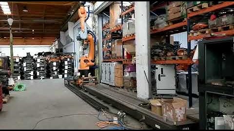 kuka KR360-3 milling robot on a 20 meters long slide - movement test
