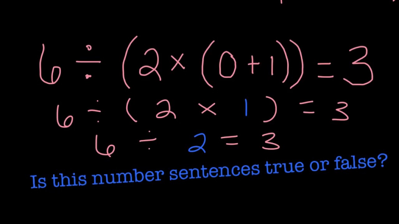 True Number Sentence Worksheet