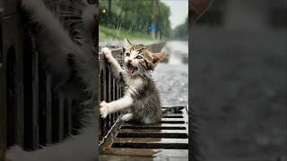 Kind Young Man Rescues a Tiny Kitten Trapped in the Rain #animalrescue #cat #kitten