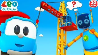 Leo si Truk & Kendaraan Konstruksi untuk Anak. Ayo Buat Crane Menara & Truk Molen. Kartun Anak