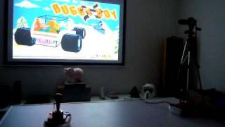 Erni plays Buggy Boy on a Big Screen