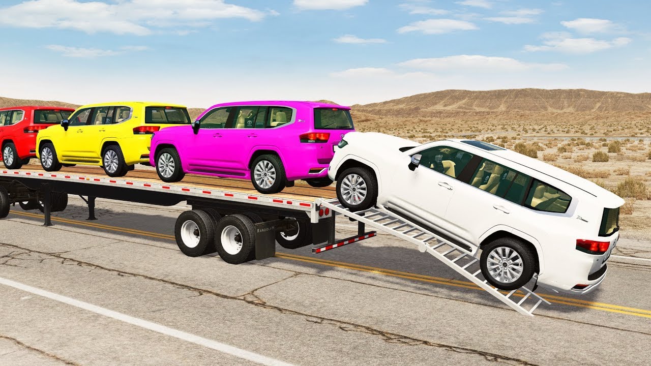 Toyota Cars vs Train | Truck Man Flatbed vs Train Beamng.drive 062