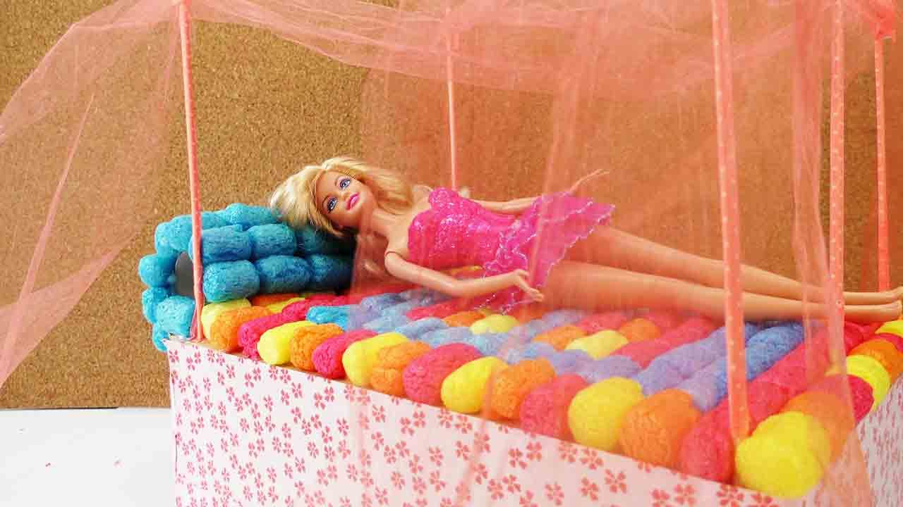 Barbie bett basteln diy himmelbett selber machen youtube