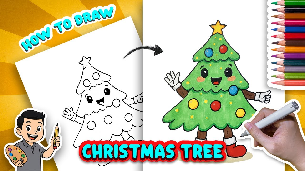 How to Draw a Christmas Tree | Step by Step Tutorial - YouTube
