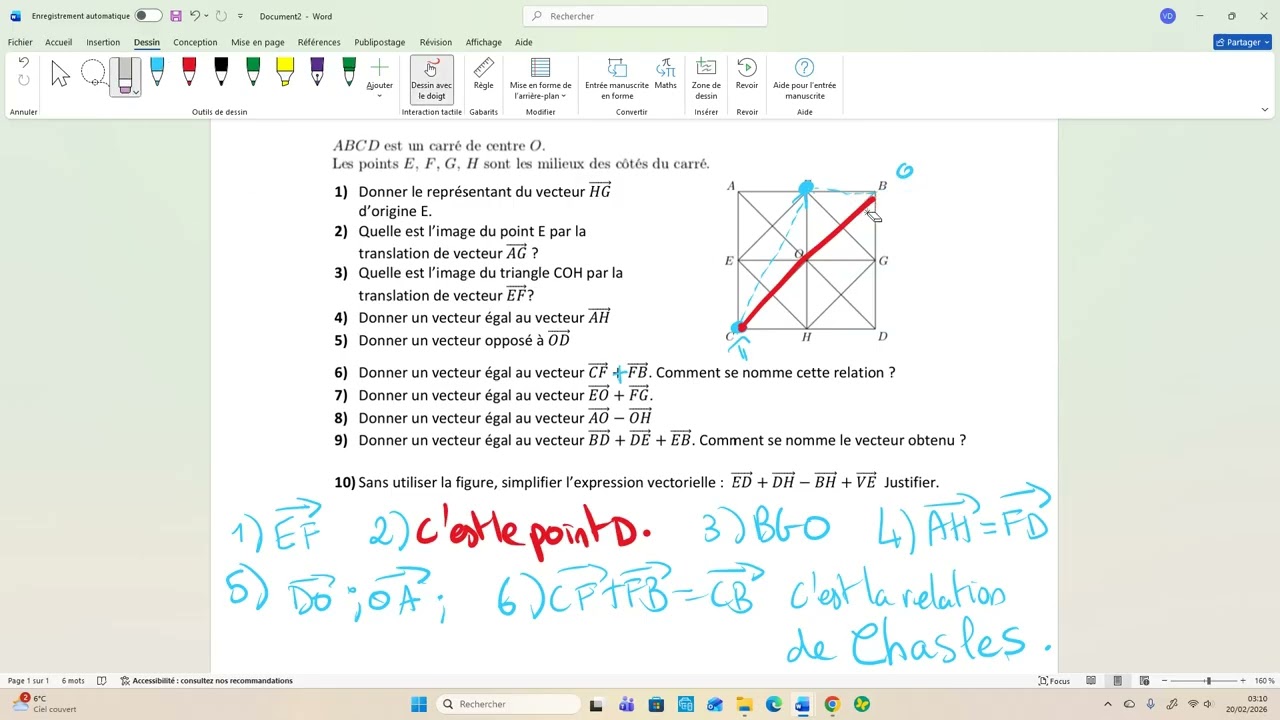 Exercice notions de vecteurs  - Devoir commun seconde