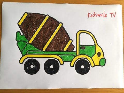 To màu cho bé xe trộn bê tông - Coloring Pages For concrete mixer trucks @KidsmileTV