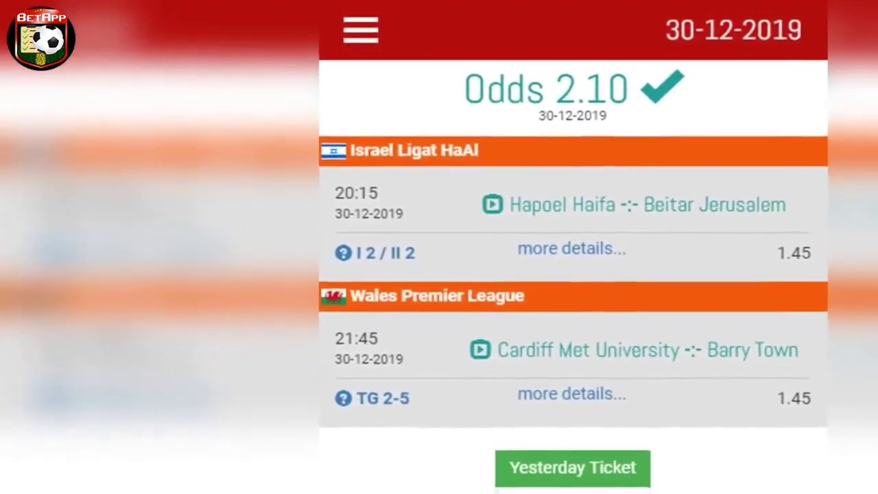 Free Betting Tips 2+ ODDS and COMBO BetApp 30122019 YouTube