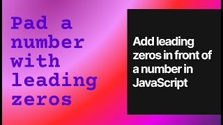 Add leading zeros in front of a number