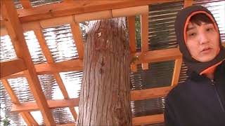 栗原まちクリエイト　テラス作り⑭ 竹で雨樋